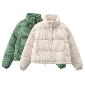 1150262 2023 Winter new stand-up collar loose and thickened warm corduroy cotton-padded jacket women's B23129