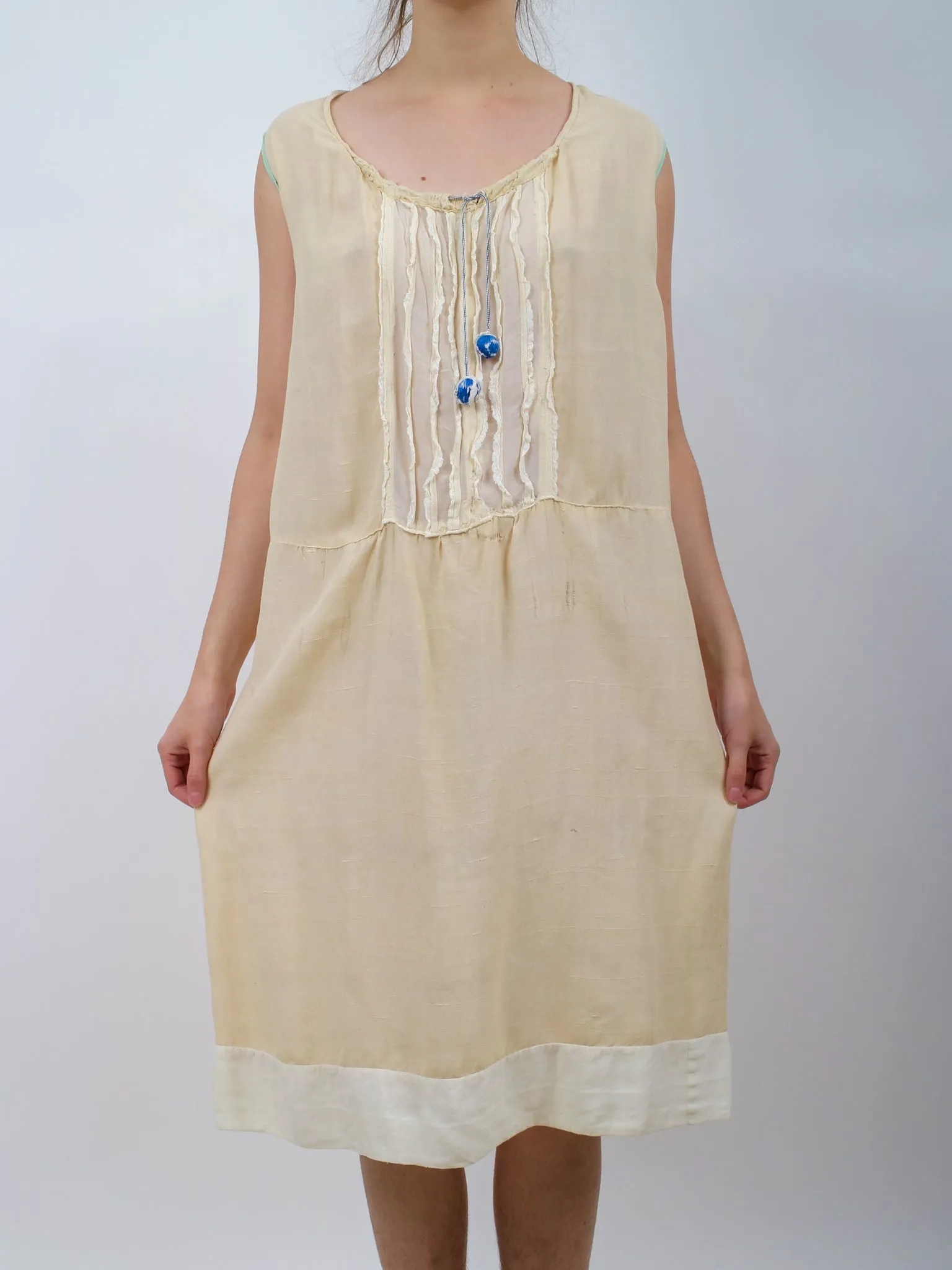 1920s Flapper Era Silk Bibbed Slip Dress