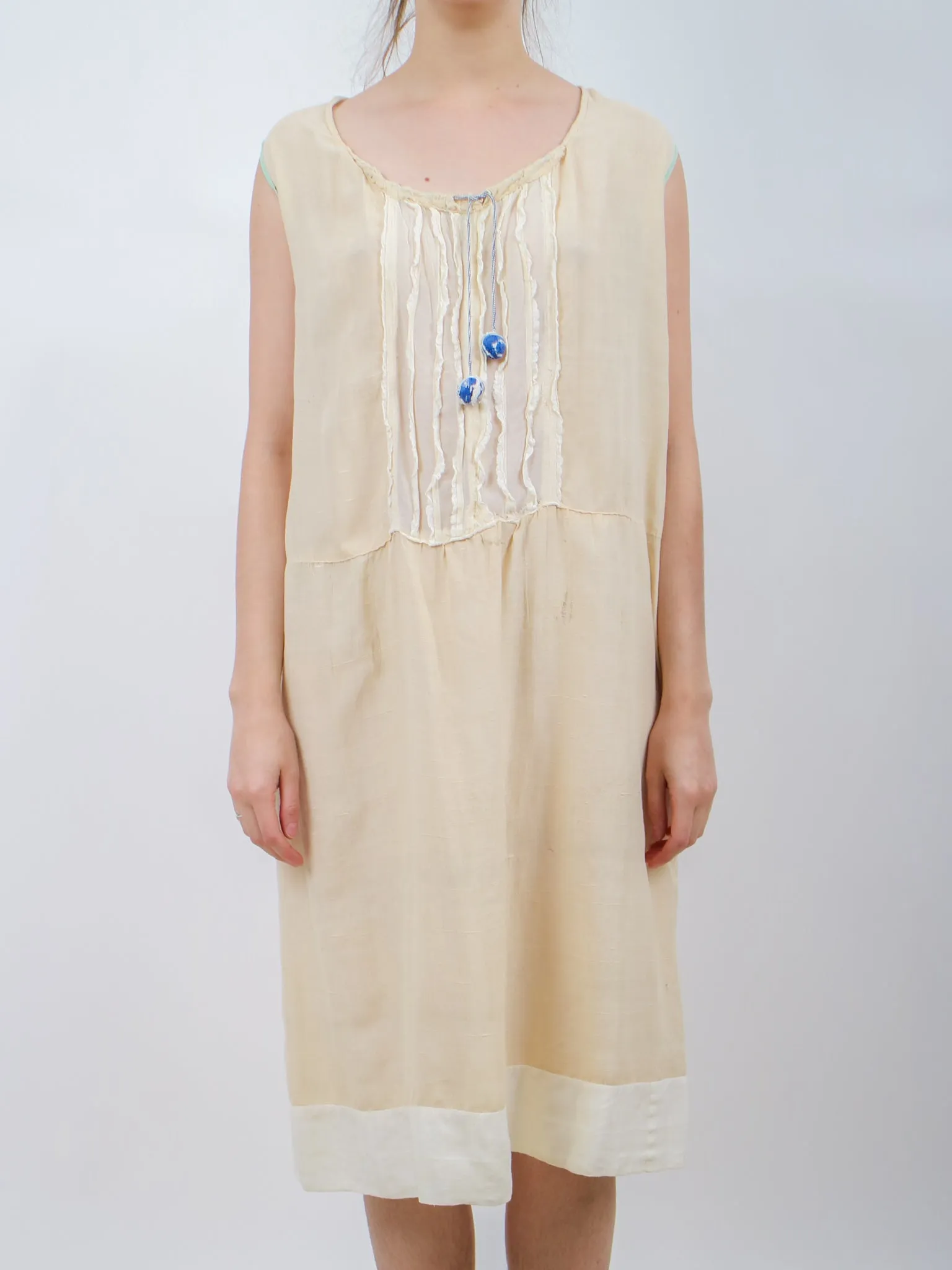 1920s Flapper Era Silk Bibbed Slip Dress