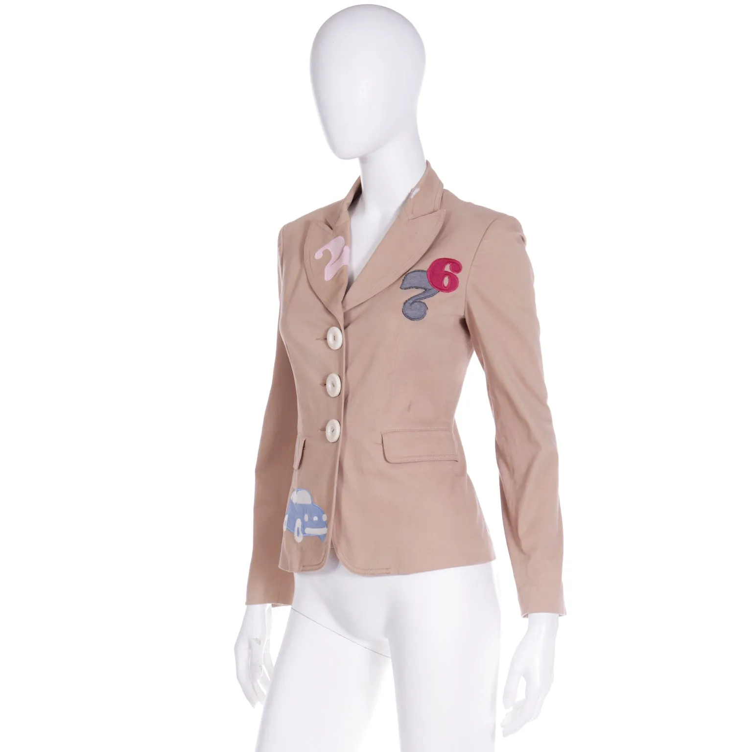 1990s Moschino Jeans Italy Vintage Applique Beige Blazer Jacket