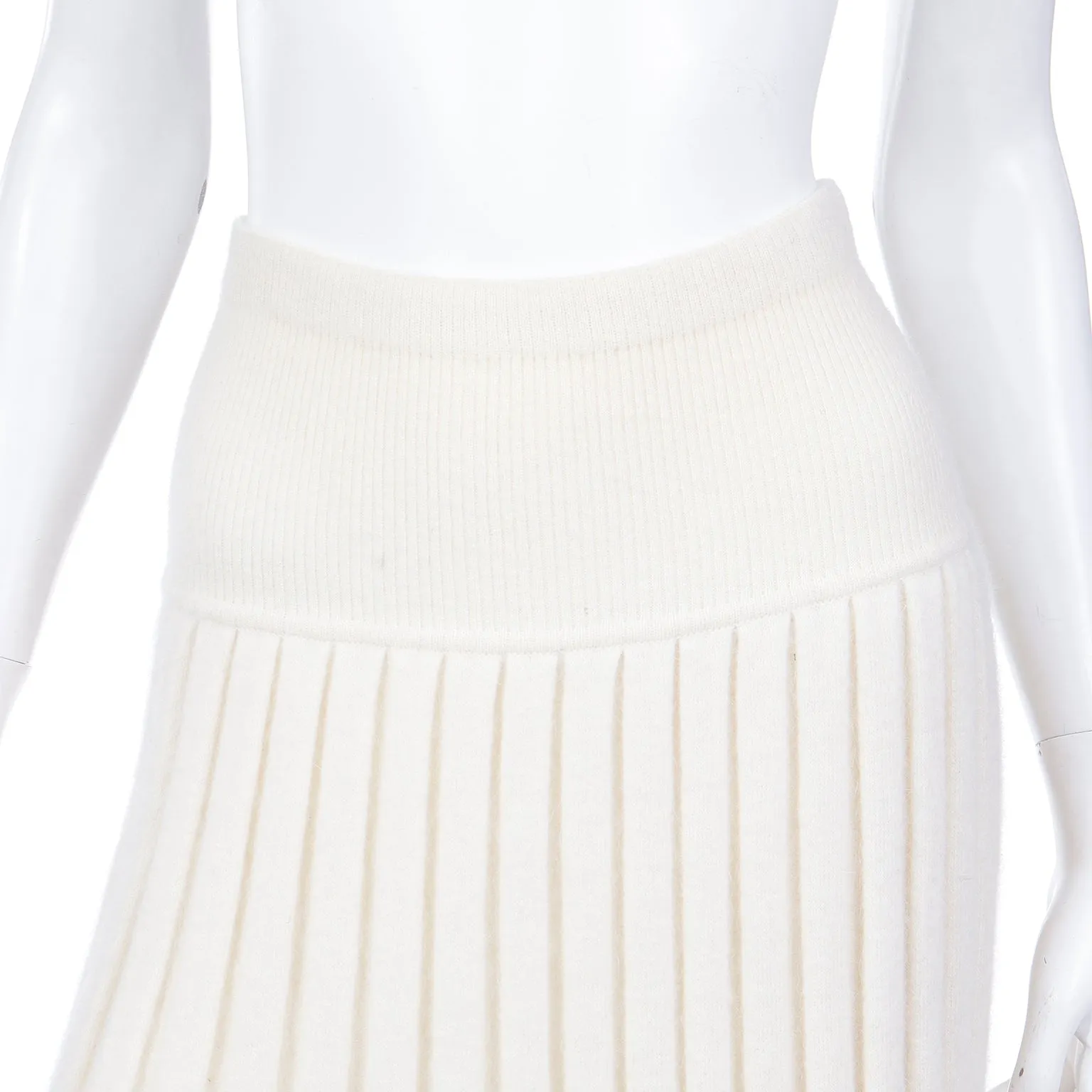 1990s Yves Saint Laurent Ivory Cashmere Pleated Knit Skirt