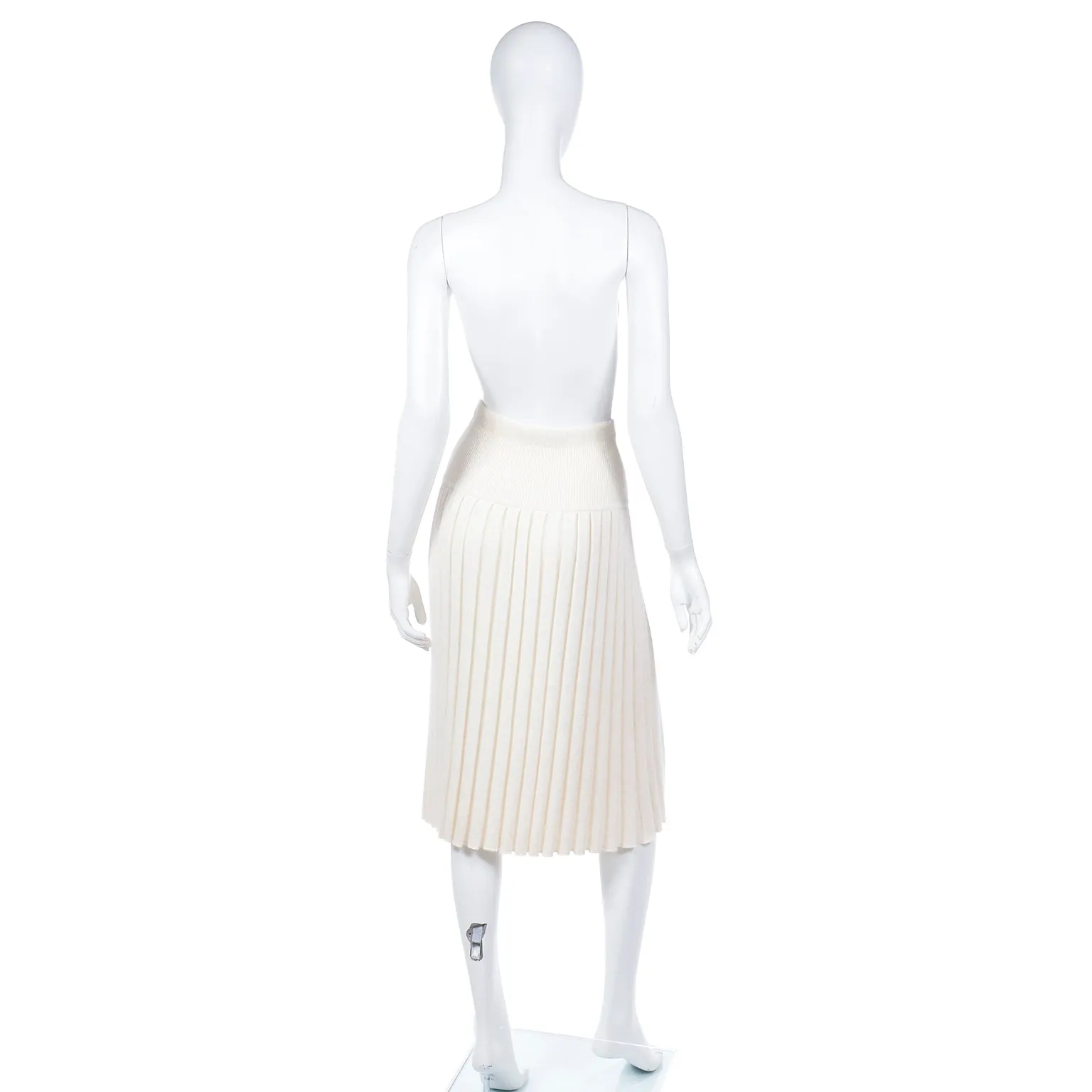 1990s Yves Saint Laurent Ivory Cashmere Pleated Knit Skirt