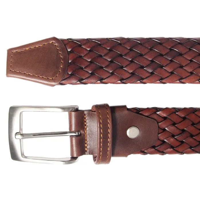 34 mm Weave Leather Belt Brown