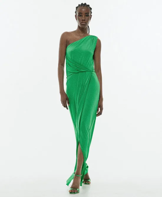 Access Green One Jersey Dress With Pleats