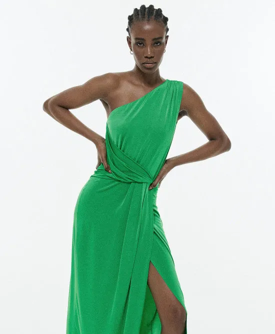 Access Green One Jersey Dress With Pleats