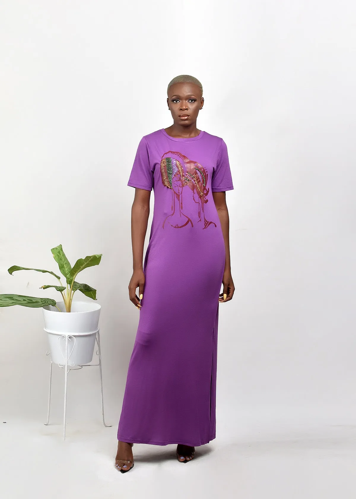 Aimas Namke maxi t-shirt dress with beaded Gele woman image