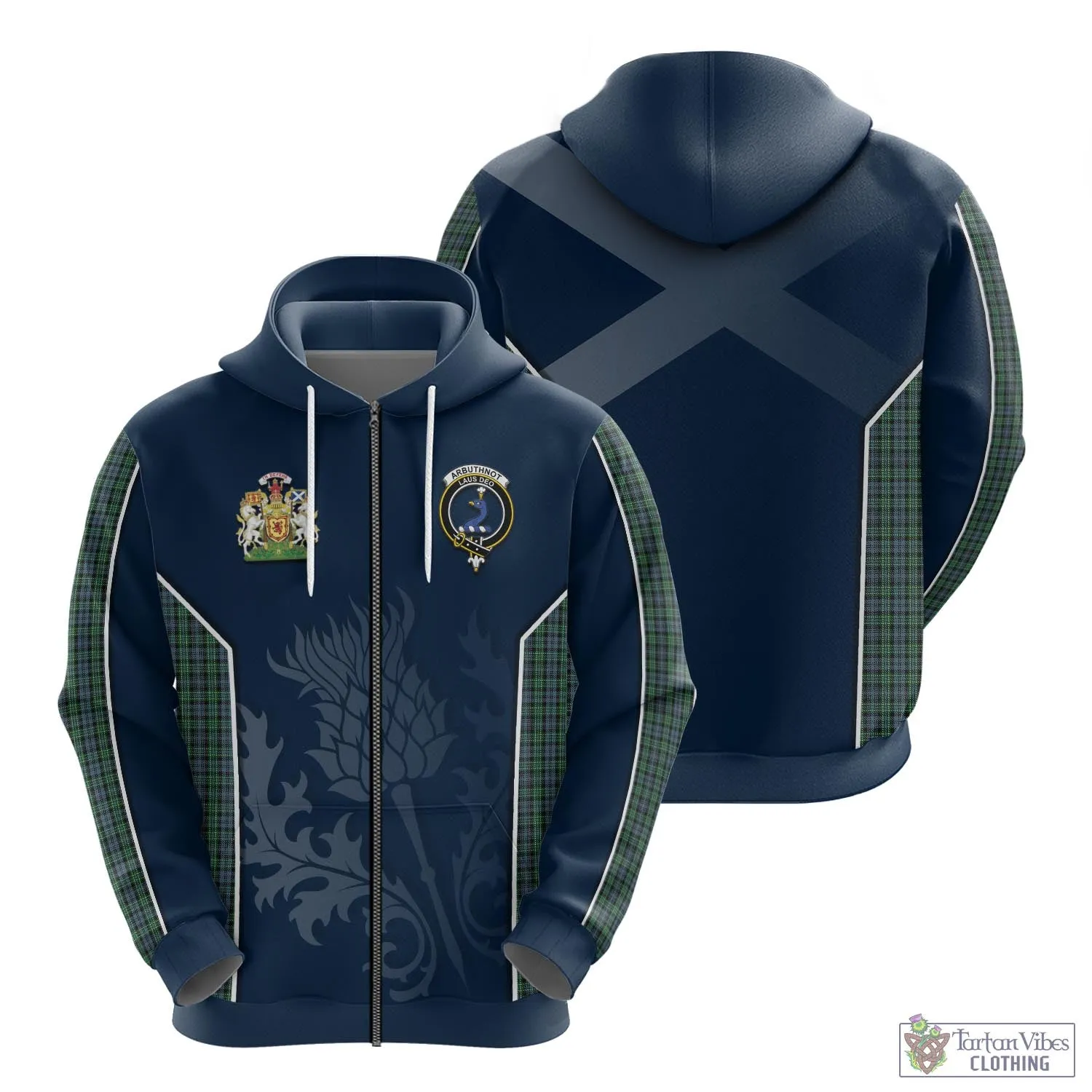 Arbuthnot Tartan Hoodie with Family Crest and Scottish Thistle Vibes Sport Style