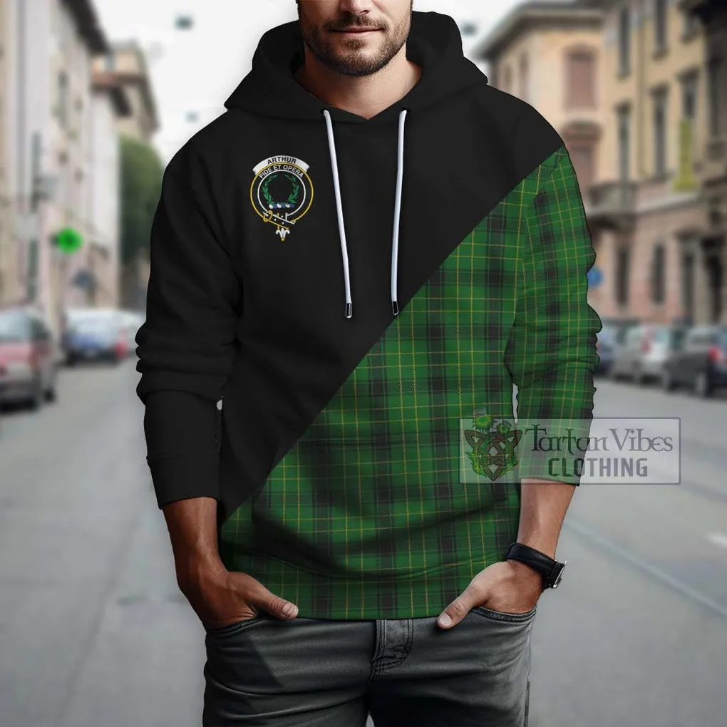 Arthur Highland Tartan Hoodie with Family Crest and Military Logo Style