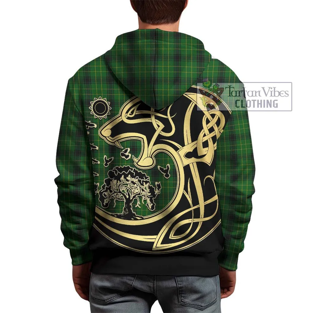 Arthur Highland Tartan Hoodie with Family Crest Celtic Wolf Style