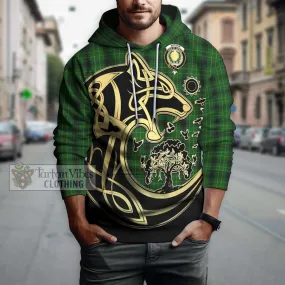 Arthur Highland Tartan Hoodie with Family Crest Celtic Wolf Style