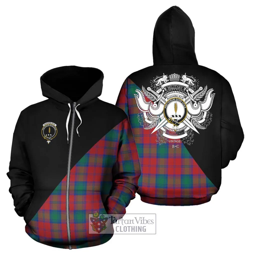 Auchinleck (Affleck) Tartan Hoodie with Family Crest and Military Logo Style