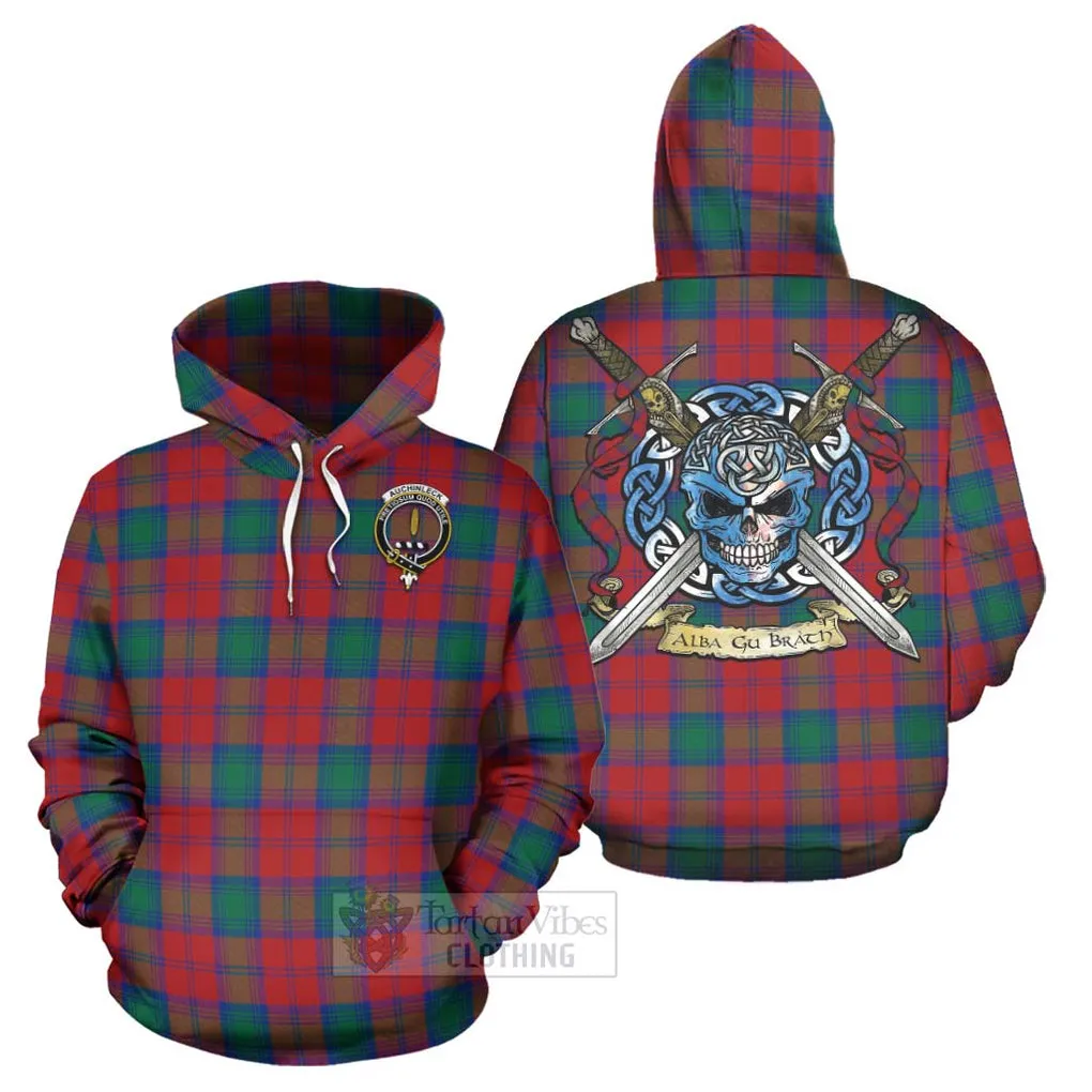 Auchinleck (Affleck) Tartan Hoodie with Family Crest Celtic Skull Style