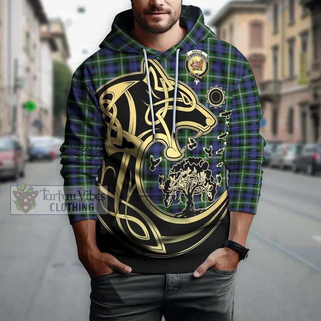 Baillie of Polkemmet Tartan Hoodie with Family Crest Celtic Wolf Style