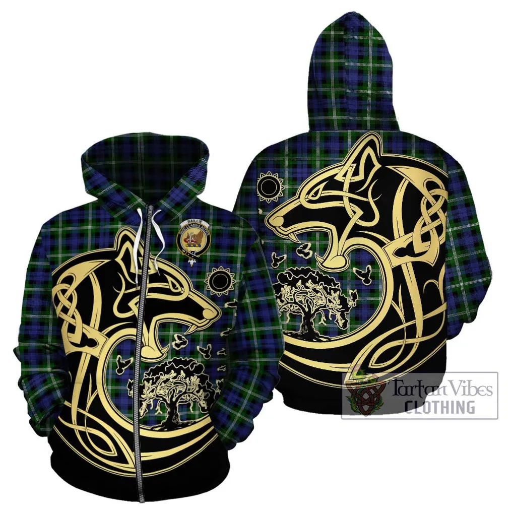 Baillie of Polkemmet Tartan Hoodie with Family Crest Celtic Wolf Style