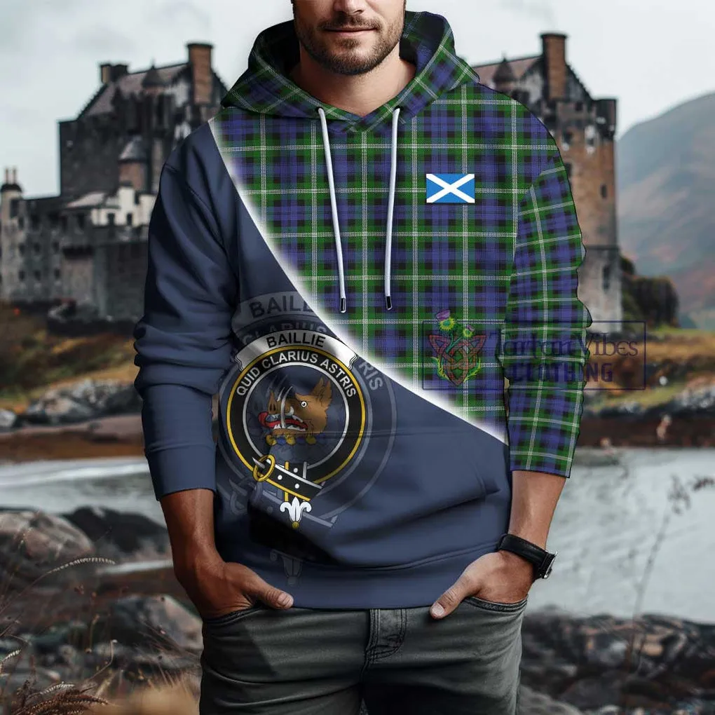 Baillie of Polkemmet Tartan Hoodie with Personalised National Flag and Family Crest Half Style