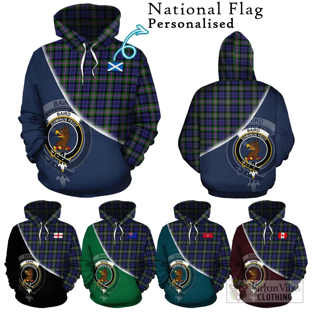 Baird Modern Tartan Hoodie with Personalised National Flag and Family Crest Half Style