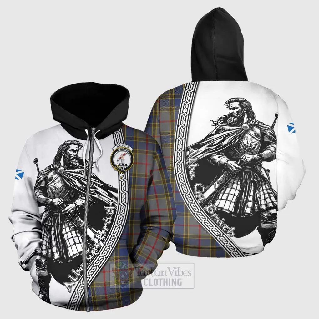 Balfour Tartan Clan Crest Hoodie with Highlander Warrior Celtic Style