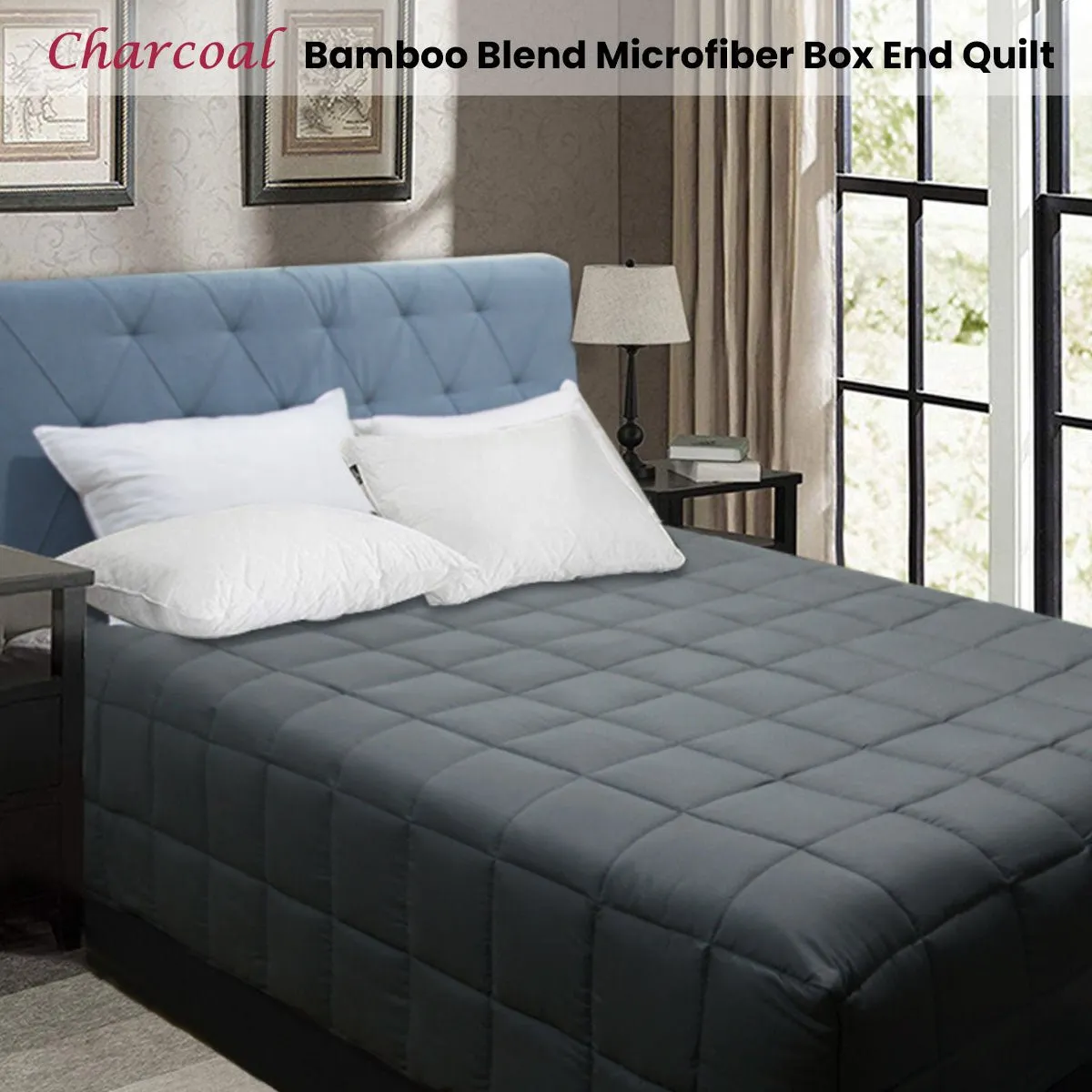 Bamboo Blend Microfiber Box End Quilt Charcoal King Single