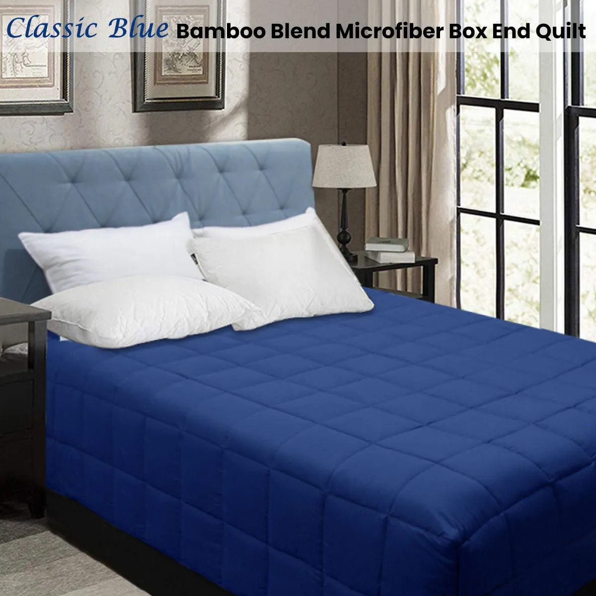 Bamboo Blend Microfiber Box End Quilt Classic Blue Queen