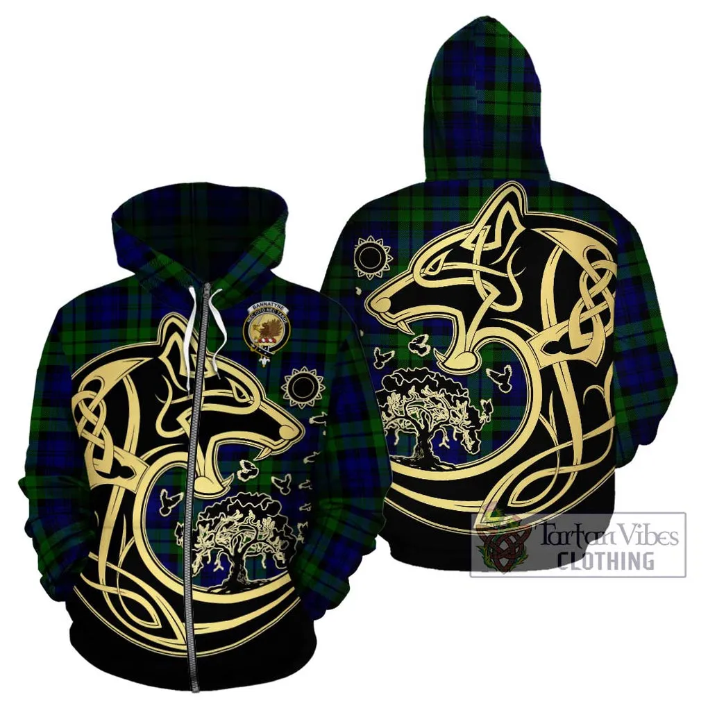 Bannatyne Tartan Hoodie with Family Crest Celtic Wolf Style