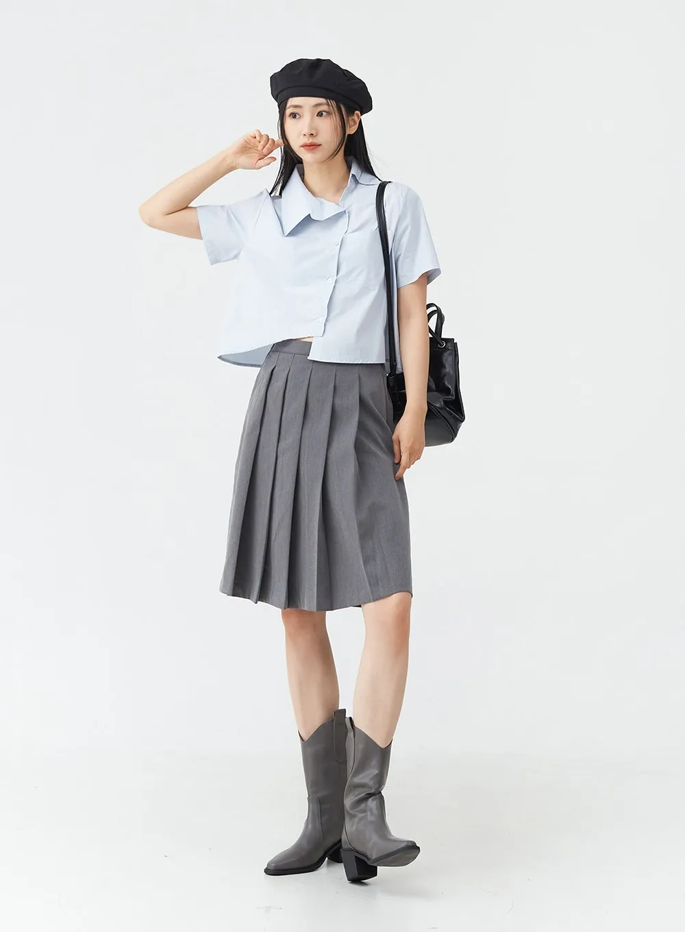 Basic Pleated Midi Skirt OG02