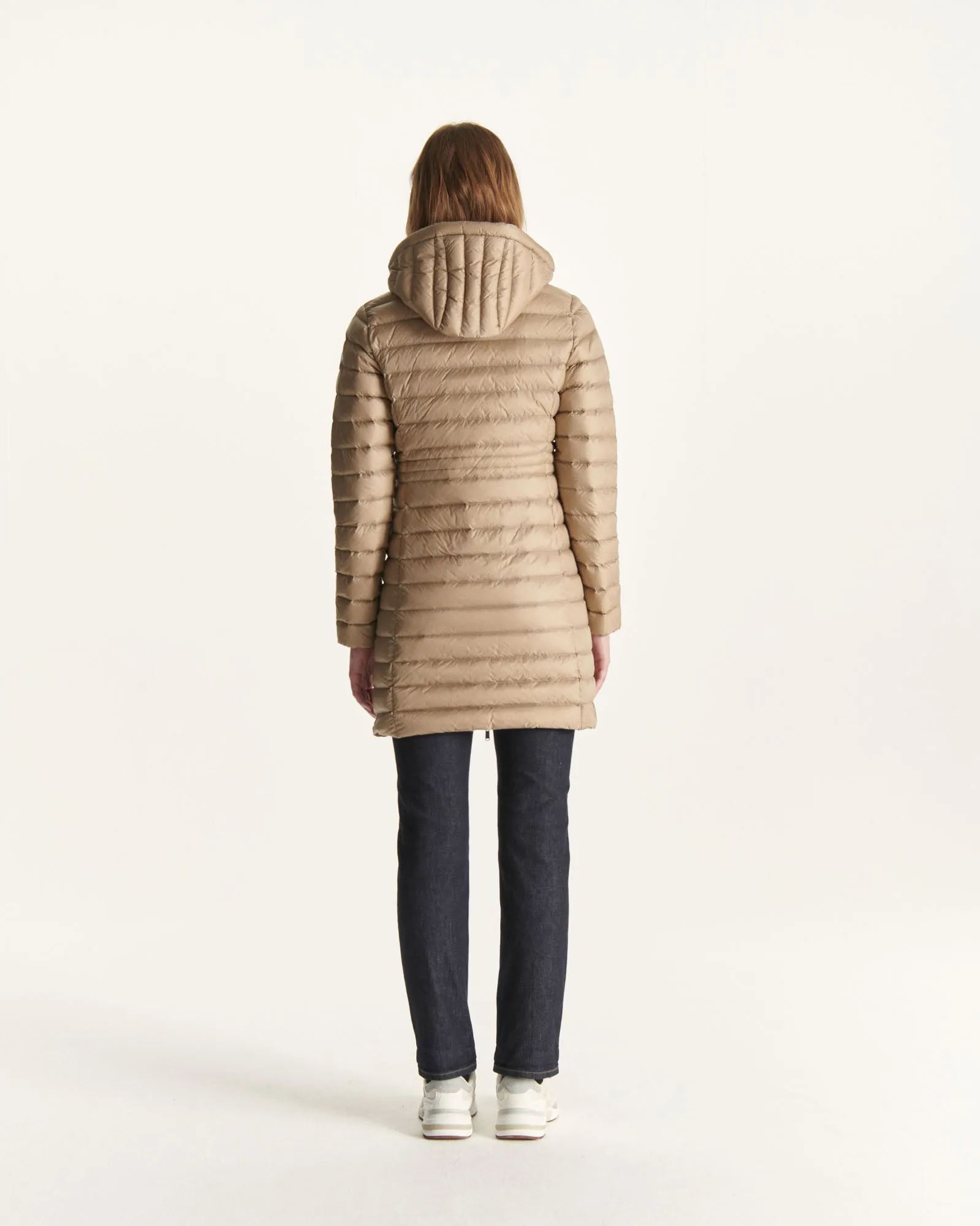 Beige Vero long hooded puffer jacket