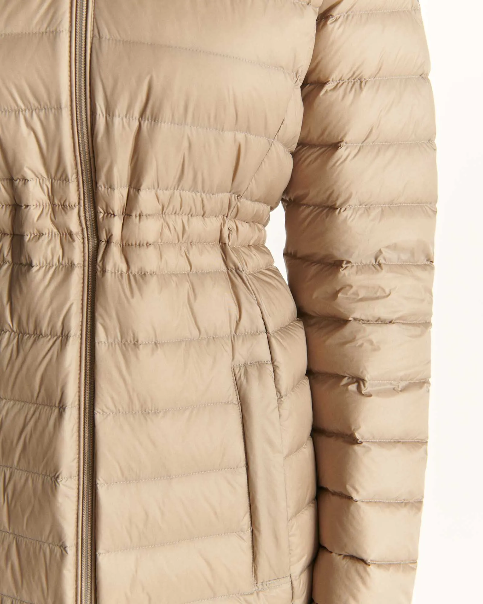 Beige Vero long hooded puffer jacket