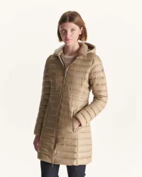 Beige Vero long hooded puffer jacket