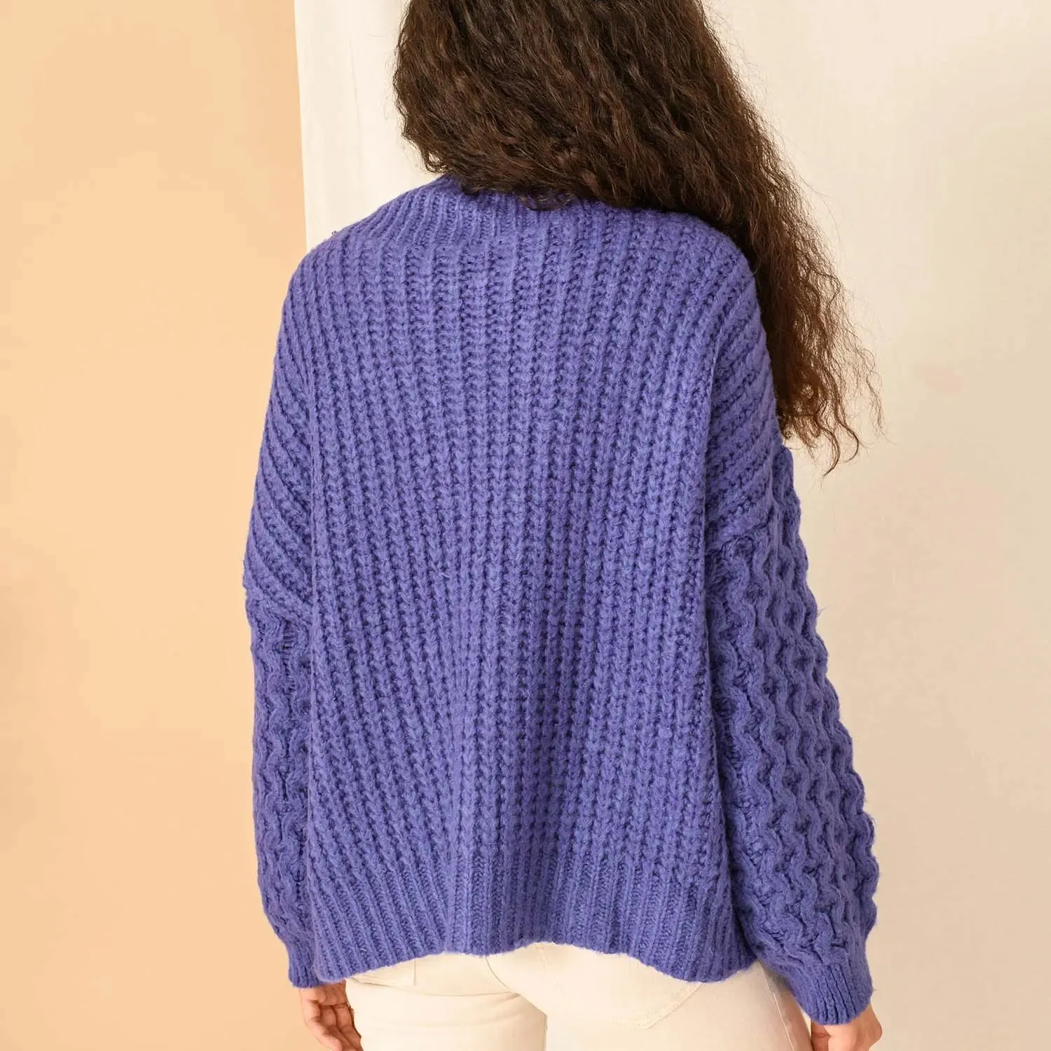 Bella Cable High Neck Jumper - Violet