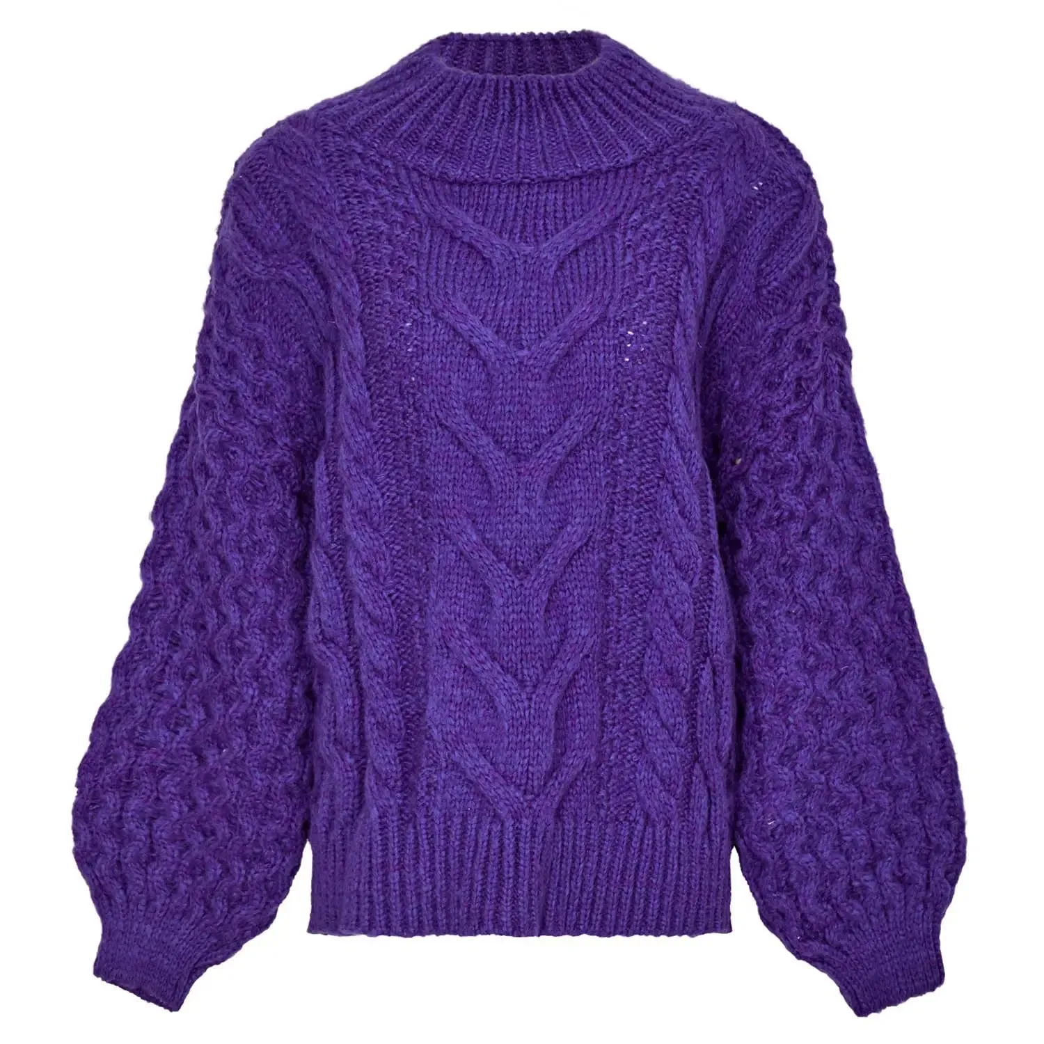 Bella Cable High Neck Jumper - Violet