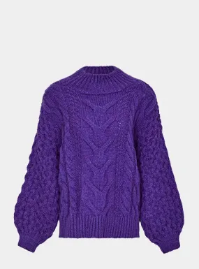 Bella Cable High Neck Jumper - Violet