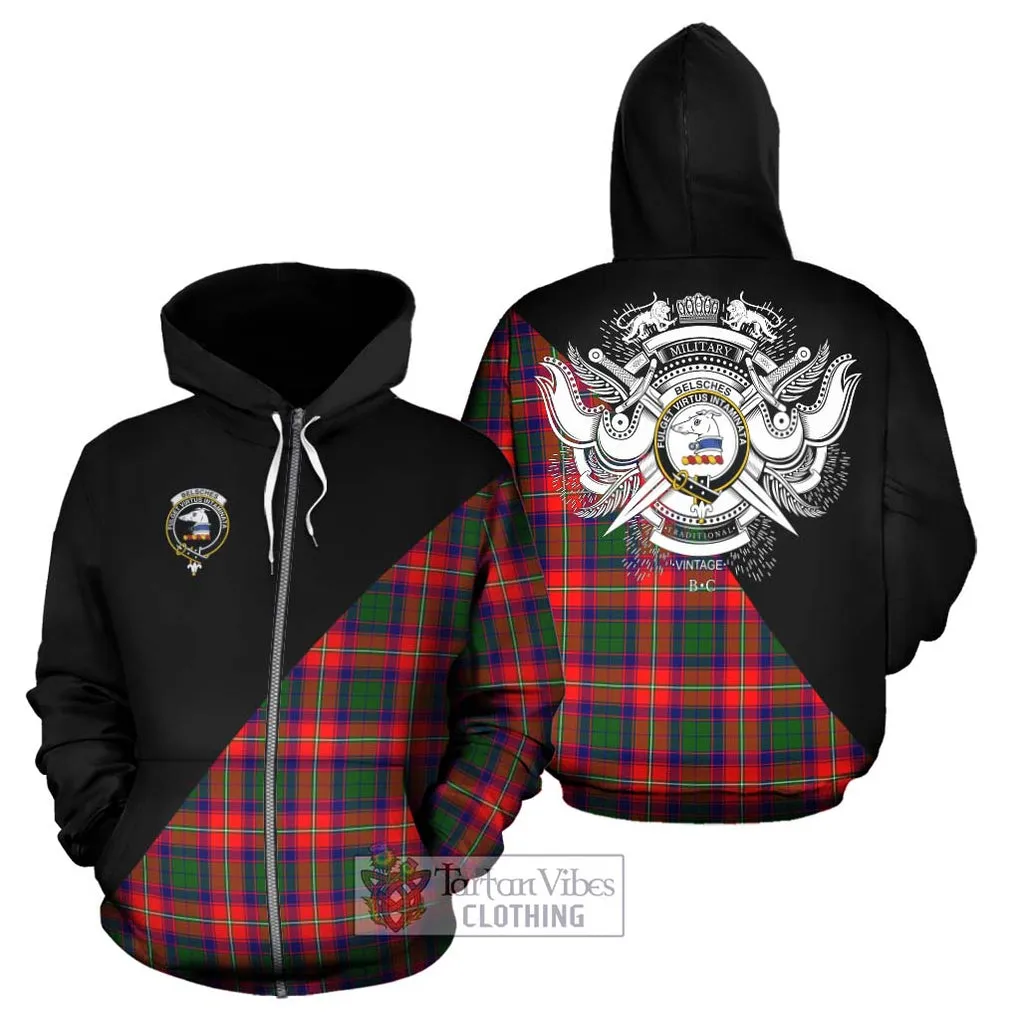 Belsches Tartan Hoodie with Family Crest and Military Logo Style