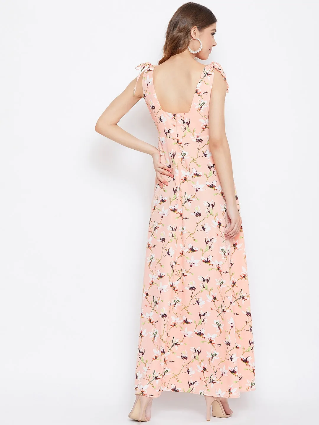 Berrylush Women Pink Floral Printed Tie-Knot A-Line Maxi Dress