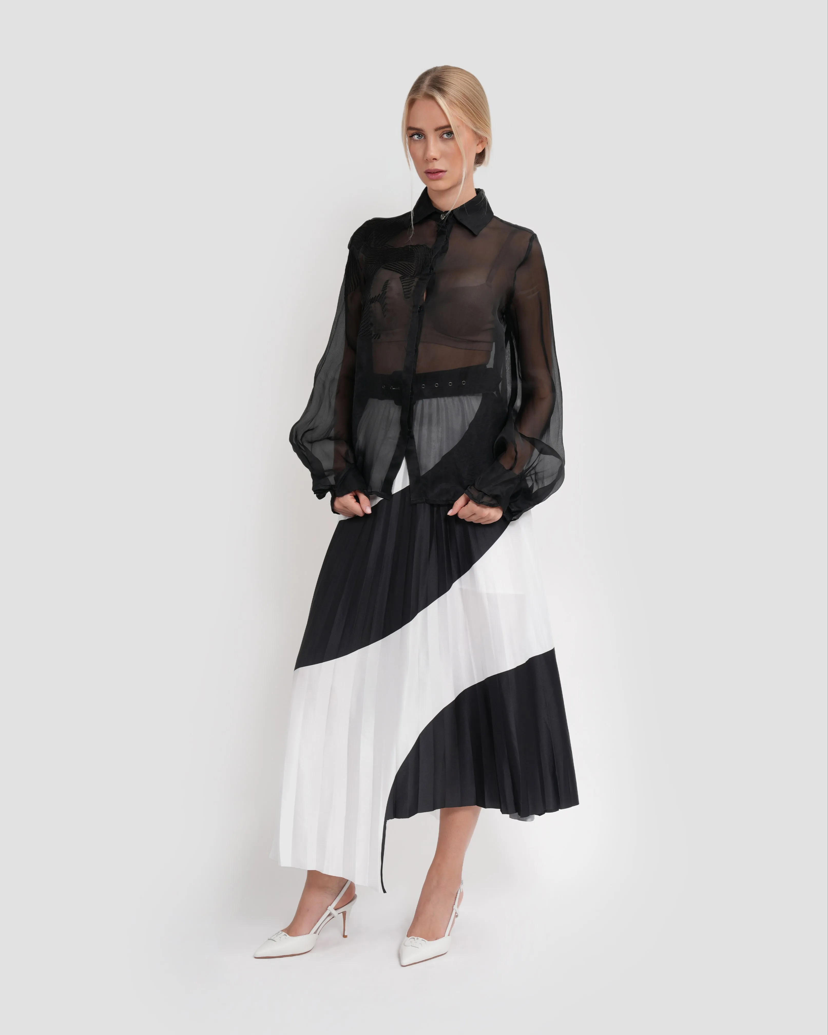 Bi-Color Pleated Skirt