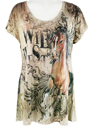 Big Bang Clothing Company - Wild West Short Sleeve, Scoop Neck Rhinestone Print