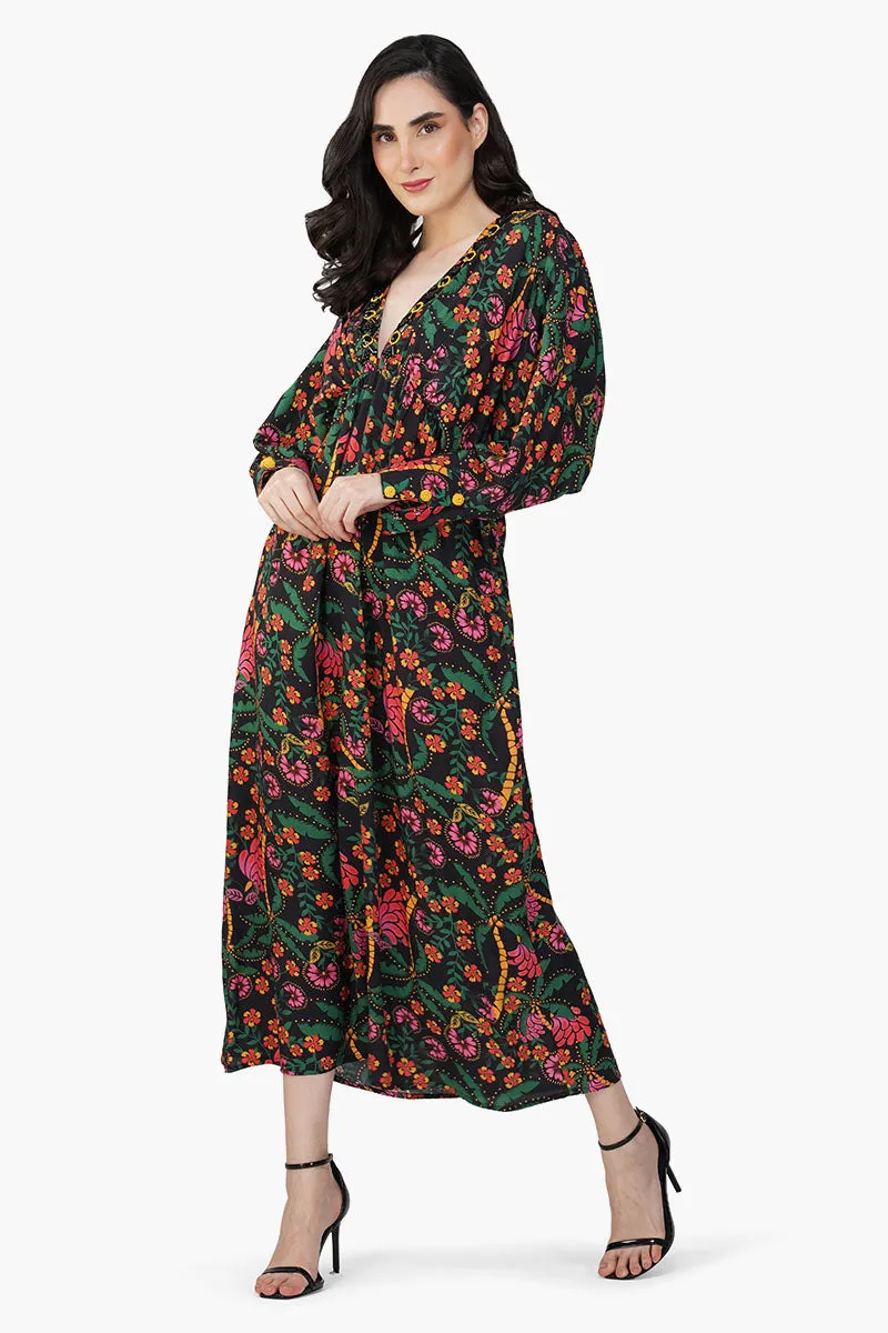 Black Autumn Flora Embellished Maxi Dress