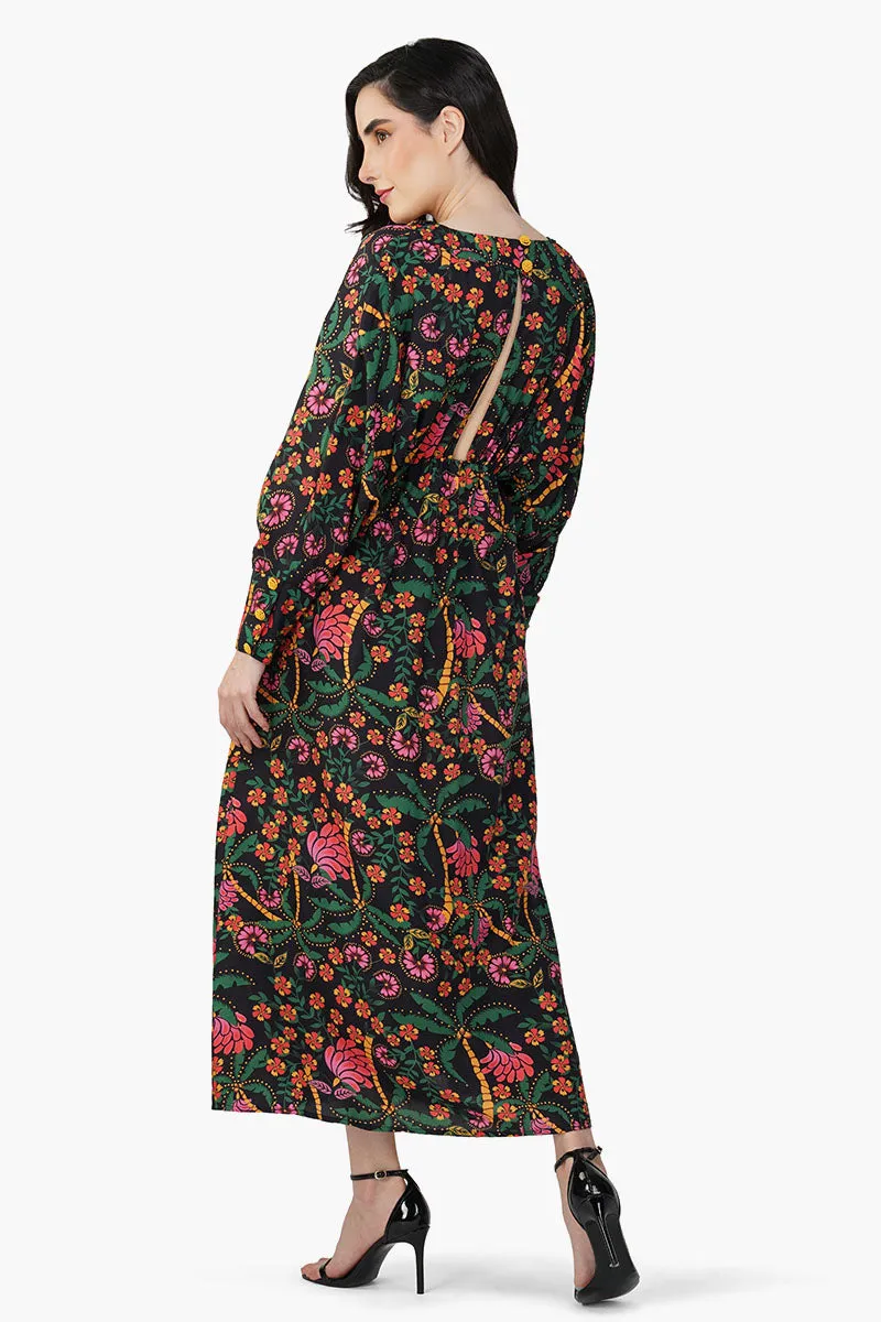 Black Autumn Flora Embellished Maxi Dress