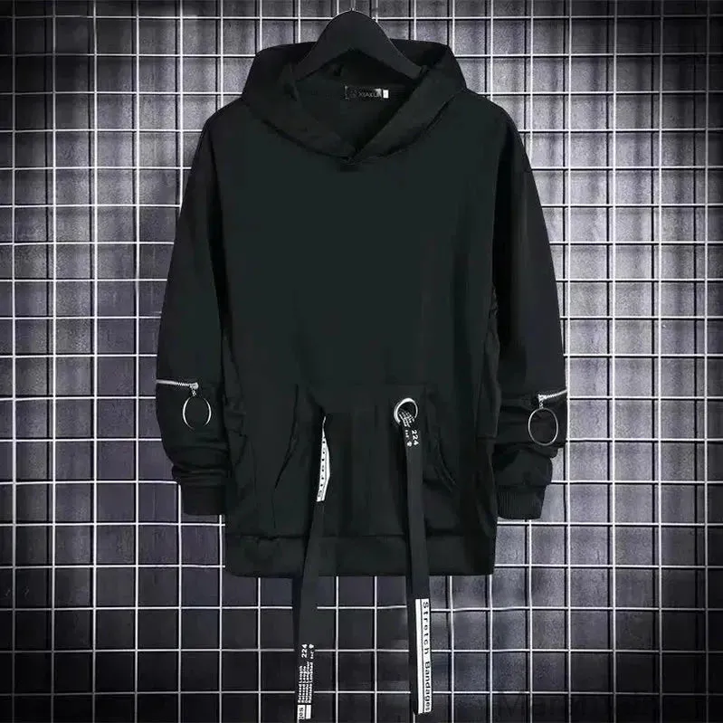 Black Men's Hoodies Goth Sweatshirt Hood Autumn Techwear Gothic Darkwear Hoodie Sweatshirts Streetwear Hip Hop Harajuku