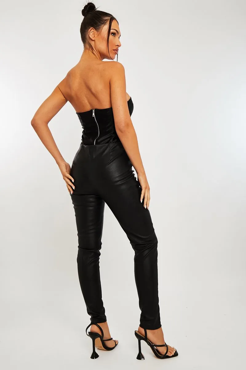 Black Ring Zip Front Faux Leather Leggings - Rafaela