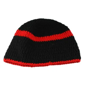 Black with Red Stripe Crochet Beanie Hat Large/Extra Large - STXH27LX