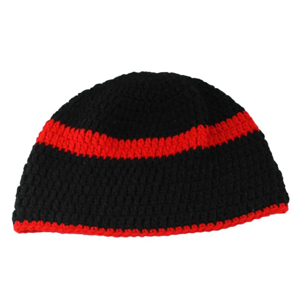 Black with Red Stripe Crochet Beanie Hat Medium/Large - STXH27ML