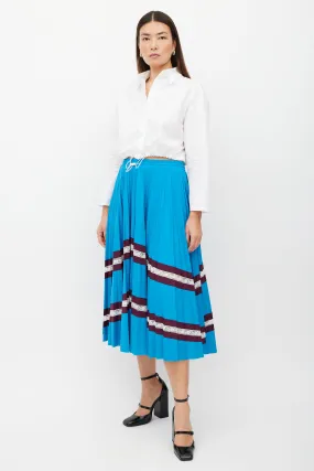 Blue & Burgundy Stripe Pleated Skirt