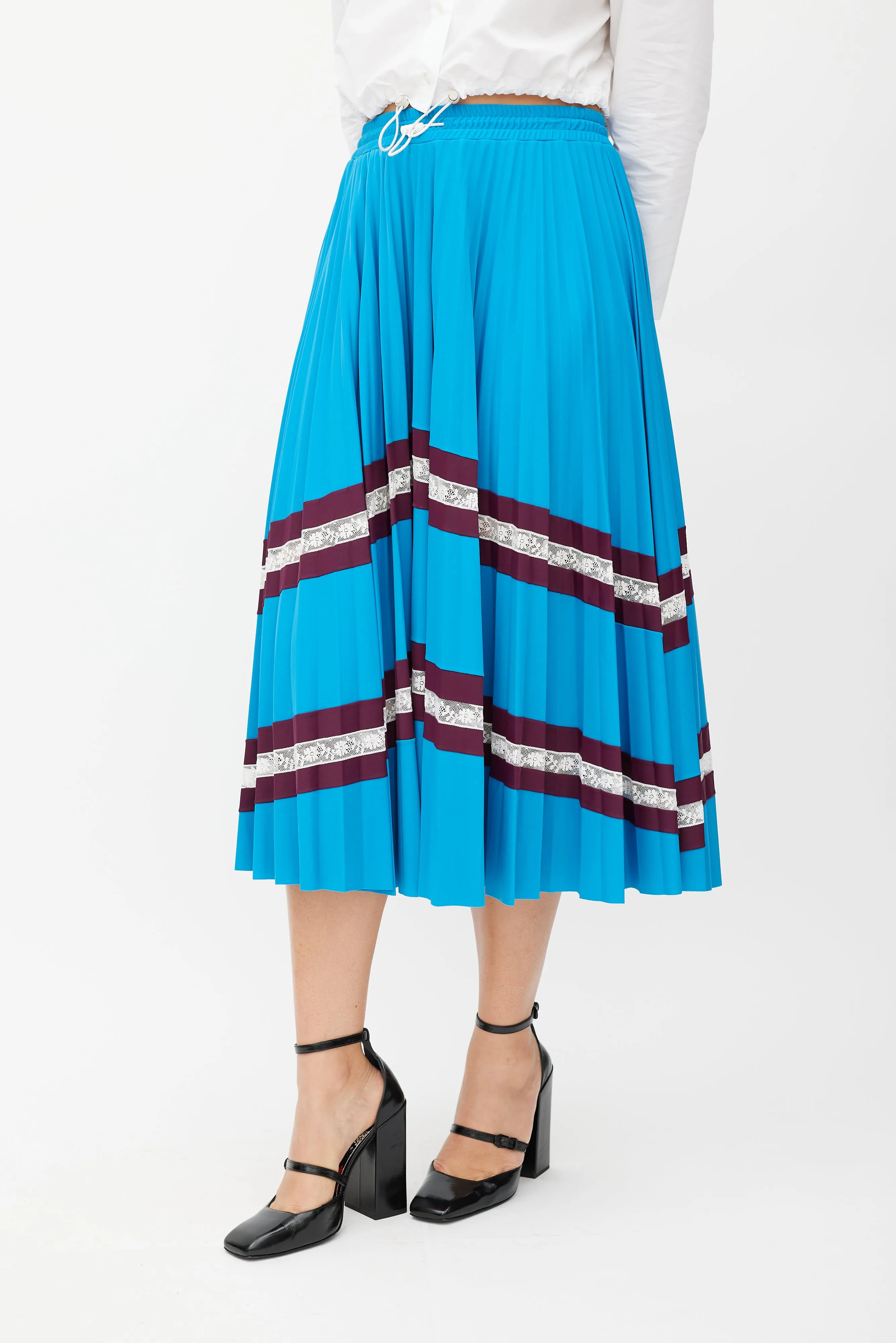 Blue & Burgundy Stripe Pleated Skirt