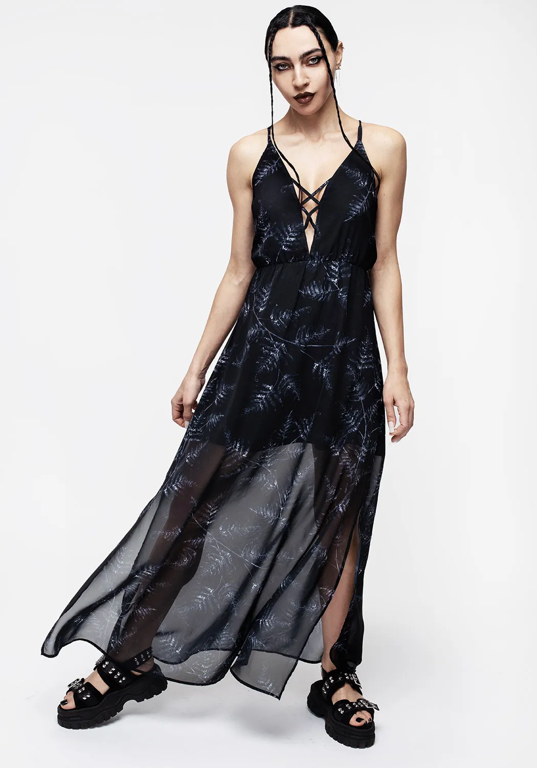 Bracken Sheer Chiffon Strappy Maxi Dress