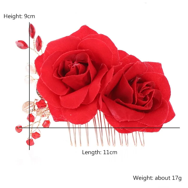 Bridal Red Rose Hair Accessories for Chinese Wedding