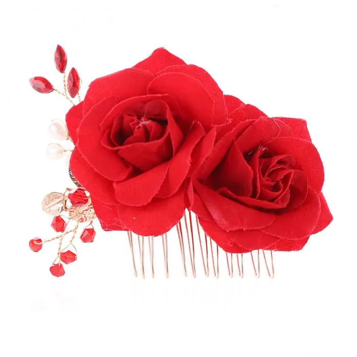 Bridal Red Rose Hair Accessories for Chinese Wedding