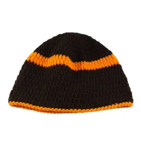 Brown with Orange Stripe Crochet Beanie Hat Medium/Large - STXH24ML