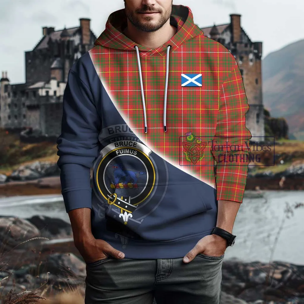 Bruce Modern Tartan Hoodie with Personalised National Flag and Family Crest Half Style