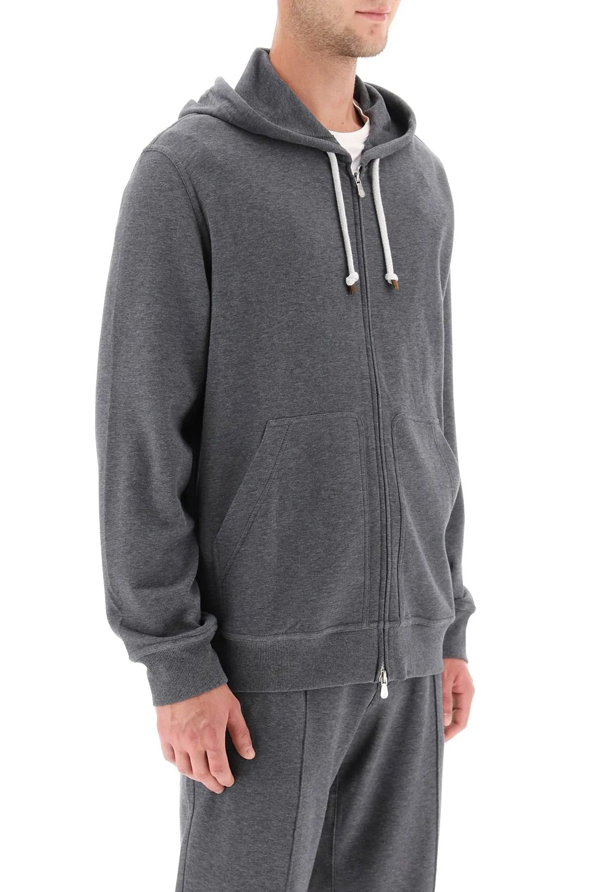 Brunello cucinelli hoodie with zipper in techno cotton