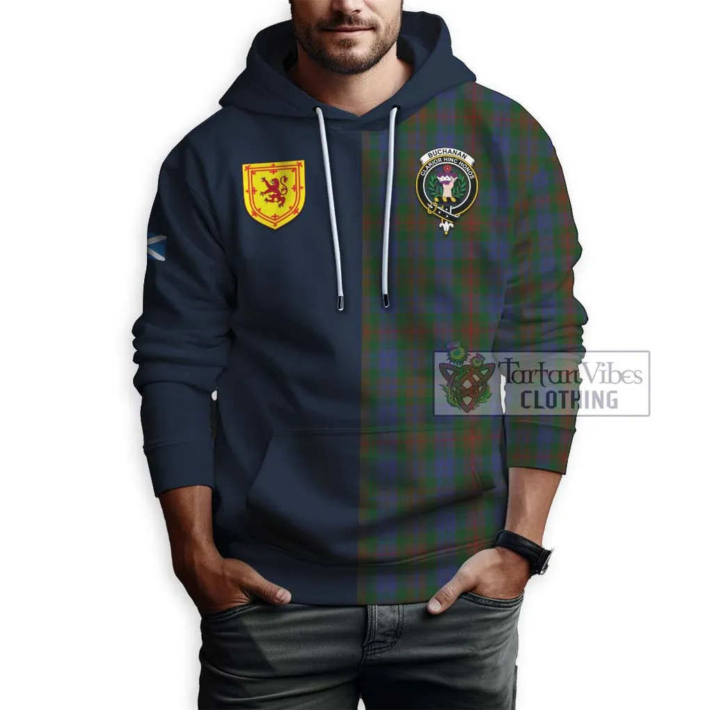 Buchanan Hunting Tartan Hoodie Alba with Scottish Lion Royal Arm Half Style